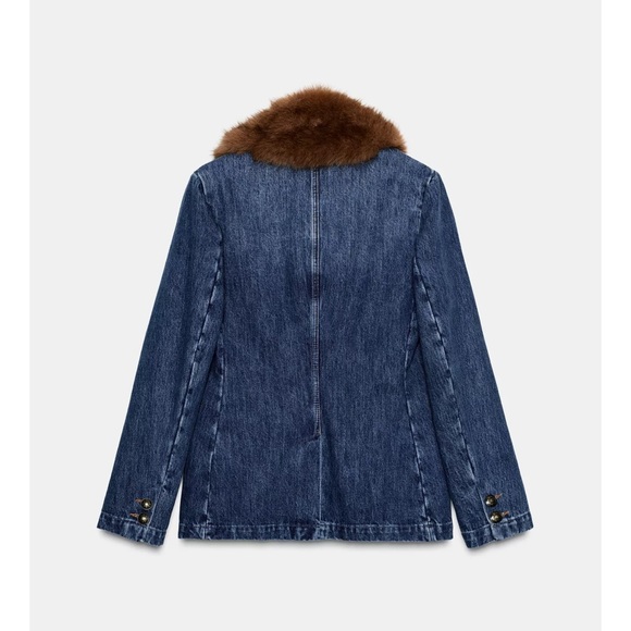 Denim Jacket with Faux Fur Collar - Picture 4 of 7
